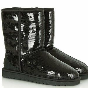 Brand New UGG Women's Classic Short Cosmos Black Sequin Boot